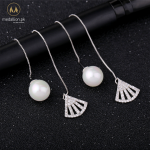 White Gold Plated Imitation Pearl Long Earrings