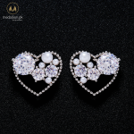 Korean Imitation Pearl Silver Plated CZ Heart Earrings