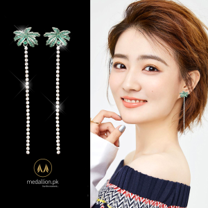 White Gold Plated Korean Coconut Tree Style CZ Earrings