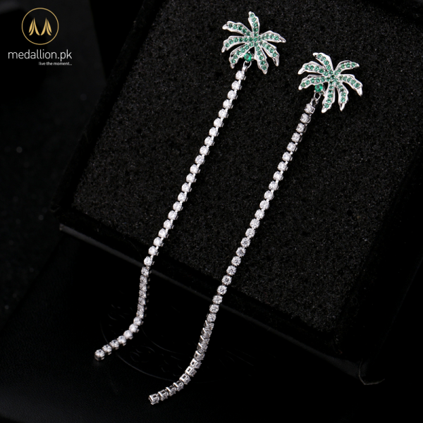 White Gold Plated Korean Coconut Tree Style CZ Earrings