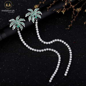 White Gold Plated Korean Coconut Tree Style CZ Earrings