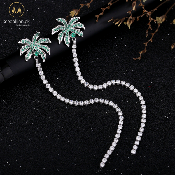 White Gold Plated Korean Coconut Tree Style CZ Earrings