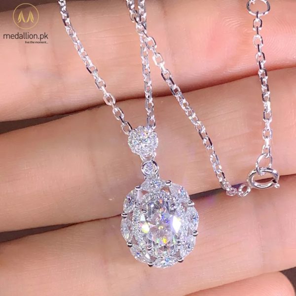White Gold Plated Big Stone CZ Necklace