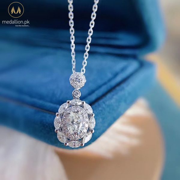 White Gold Plated Big Stone CZ Necklace