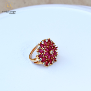 Rose Gold Plated Ruby Color Zircons Ring