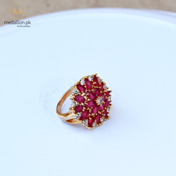 Rose Gold Plated Ruby Color Zircons Ring