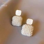 18K Gold Plated White Square Imitation Pearls Earrings
