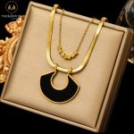 316L Stainless Steel Gold Plated Black Geometric Necklace