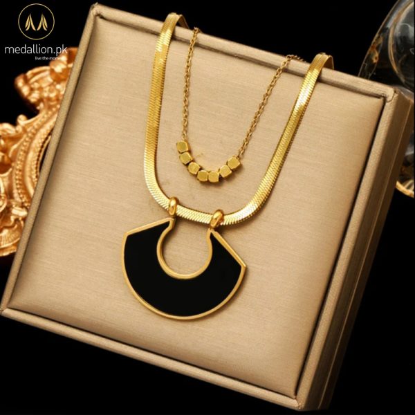 316L Stainless Steel Gold Plated Black Geometric Necklace