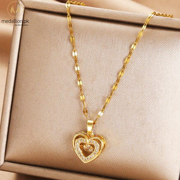 316L Stainless Steel Gold Plated Heart Zircon Necklace 316L Stainless Steel Gold Plated Heart Zircon Necklace
