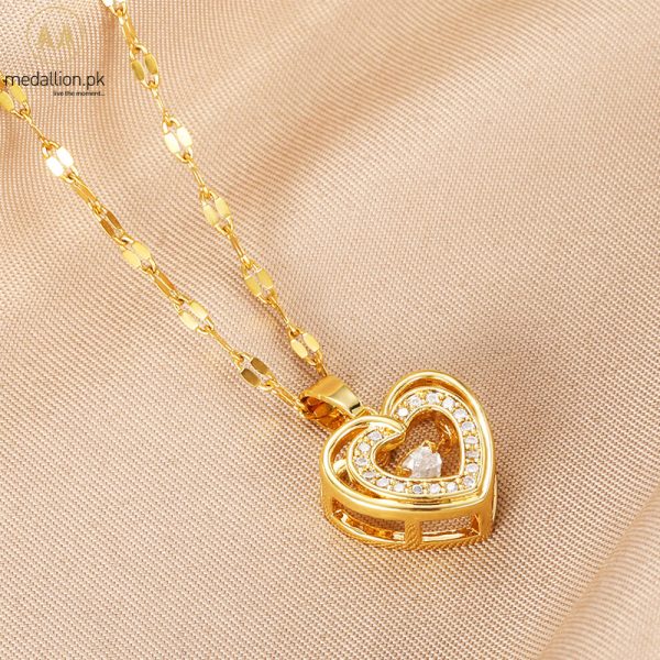 316L Stainless Steel Gold Plated Heart Zircon Necklace