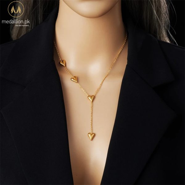 Stainless Steel Gold Plated Multiple Hearts Necklace
