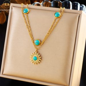 316L Stainless Steel Gold Plated Sun Shape Necklace
