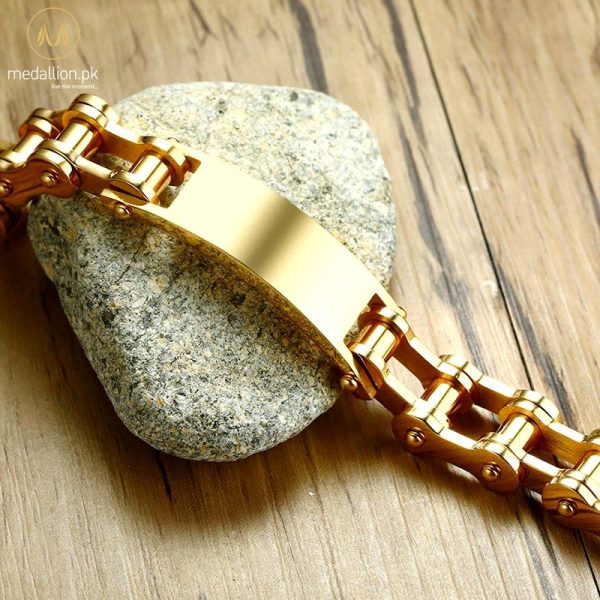 Stainless Steel Gold Plated Heavy Biker Chain Bracelet