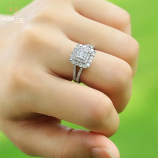 White Gold Plated Square Shape AAA+ CZ Ring