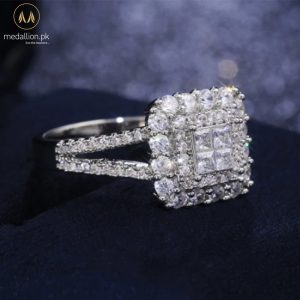 White Gold Plated Square Shape AAA+ CZ Ring