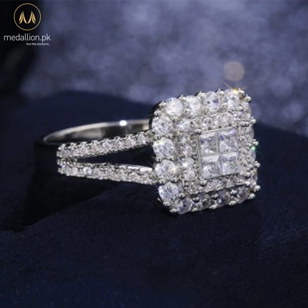 White Gold Plated Square Shape AAA+ CZ Ring