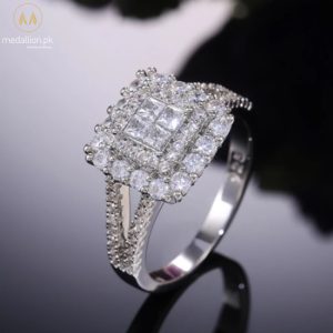 White Gold Plated Square Shape AAA+ CZ Ring