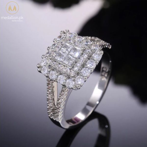White Gold Plated Square Shape AAA+ CZ Ring