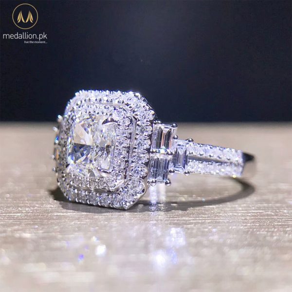 White Gold Plated Big Rectangle AAA+ CZ Ring
