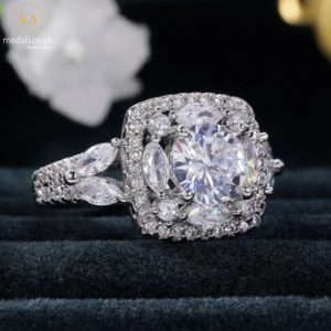 White Gold Plated Big Round AAA+ CZ Ring