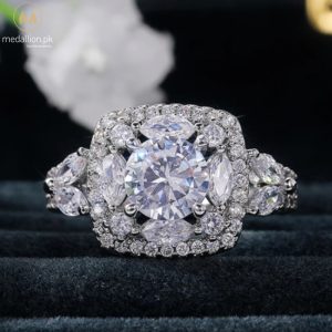 White Gold Plated Big Round AAA+ CZ Ring