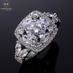 White Gold Plated Big Round AAA+ CZ Ring