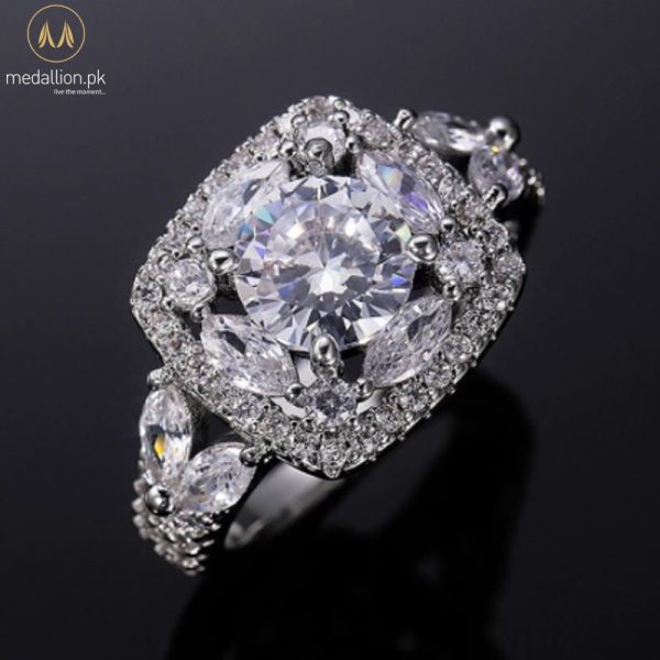 White Gold Plated Big Round AAA+ CZ Ring