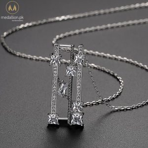 White Gold Plated Rectangular Cubic Zirconia Necklace