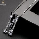 White Gold Plated Rectangular Cubic Zirconia Necklace
