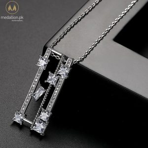 White Gold Plated Rectangular Cubic Zirconia Necklace