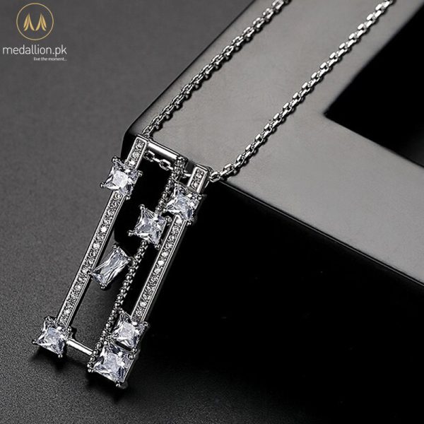 White Gold Plated Rectangular Cubic Zirconia Necklace