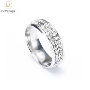 White Gold Plated Cubic Zirconia Ring/Tie Ring