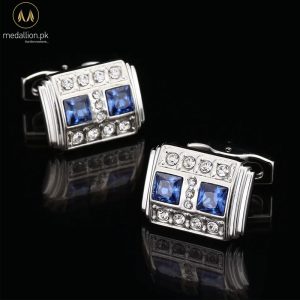 Luxury French White Gold Plated Blue Zirconia Cufflinks