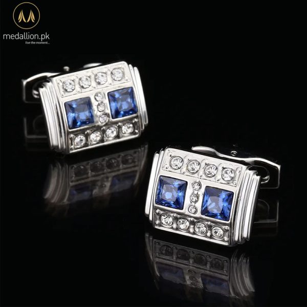 Luxury French White Gold Plated Blue Zirconia Cufflinks