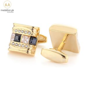 Luxury French Gold Plated Black Zirconia Cufflinks