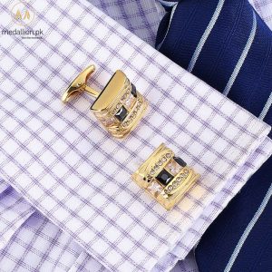 Luxury French Gold Plated Black Zirconia Cufflinks