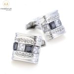 Luxury French White Gold Plated Black Zirconia Cufflinks