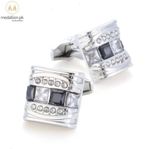 Luxury French White Gold Plated Black Zirconia Cufflinks