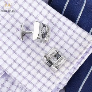 Luxury French White Gold Plated Black Zirconia Cufflinks