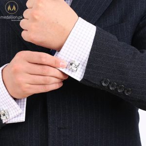Luxury French White Gold Plated Black Zirconia Cufflinks