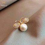 Trendy Pearl and Cubic Zirconia Bee Style Lapel Pin
