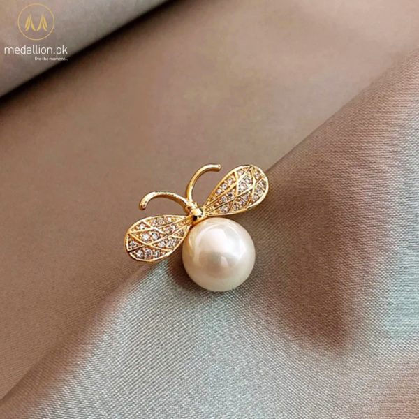 Trendy Pearl and Cubic Zirconia Bee Style Lapel Pin
