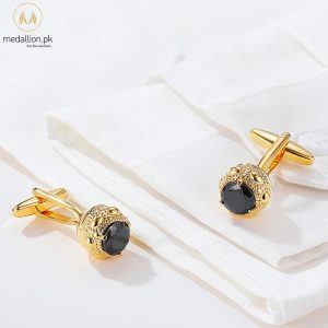 Luxury French Gold Plated Round Black Zirconia Cufflinks