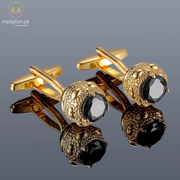 Luxury French Gold Plated Round Black Zirconia Cufflinks Luxury French Gold Plated Round Black Zirconia Cufflinks