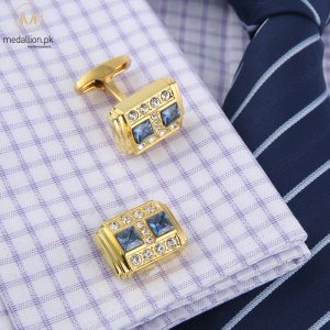 Luxury French Gold Plated Blue Zirconia Cufflinks