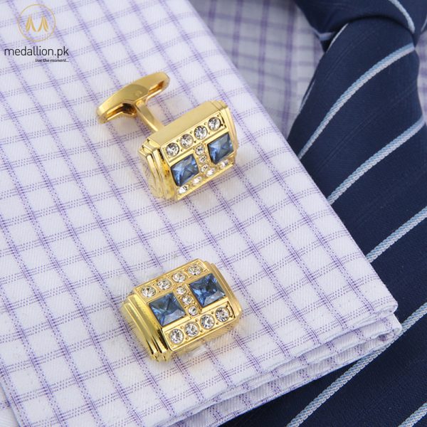 Luxury French Gold Plated Blue Zirconia Cufflinks