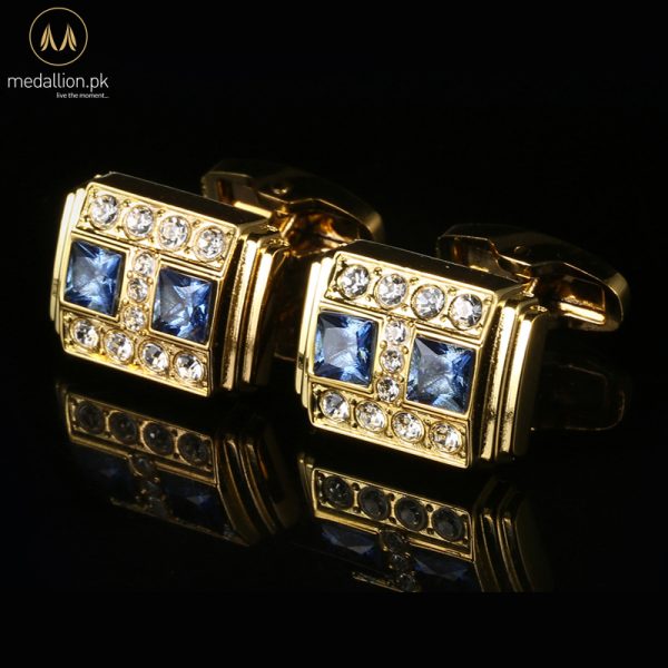 Luxury French Gold Plated Blue Zirconia Cufflinks