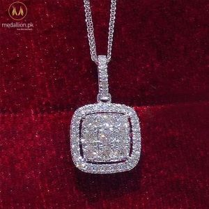 White Gold Plated Square Shape AAA+ CZ Necklace