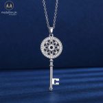 Silver Plated Key Shape Cubic Zirconia Necklace
